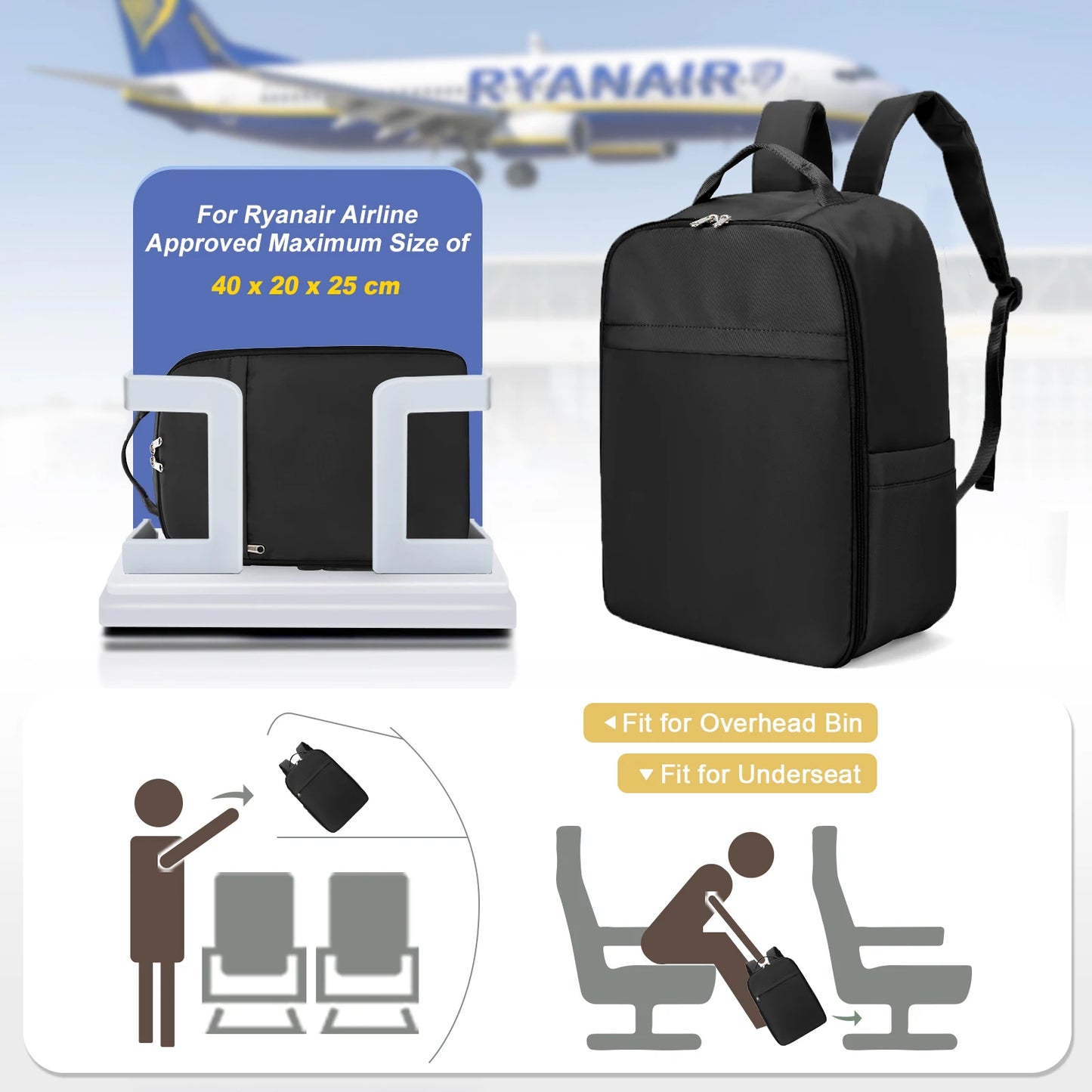 Ryanair Backpack 40x20x25 Cabin Bag, Hand Luggage Travel Backpack for Easyjet Cabin Bag 45x36x20, Laptop Backpack for Women/Men.