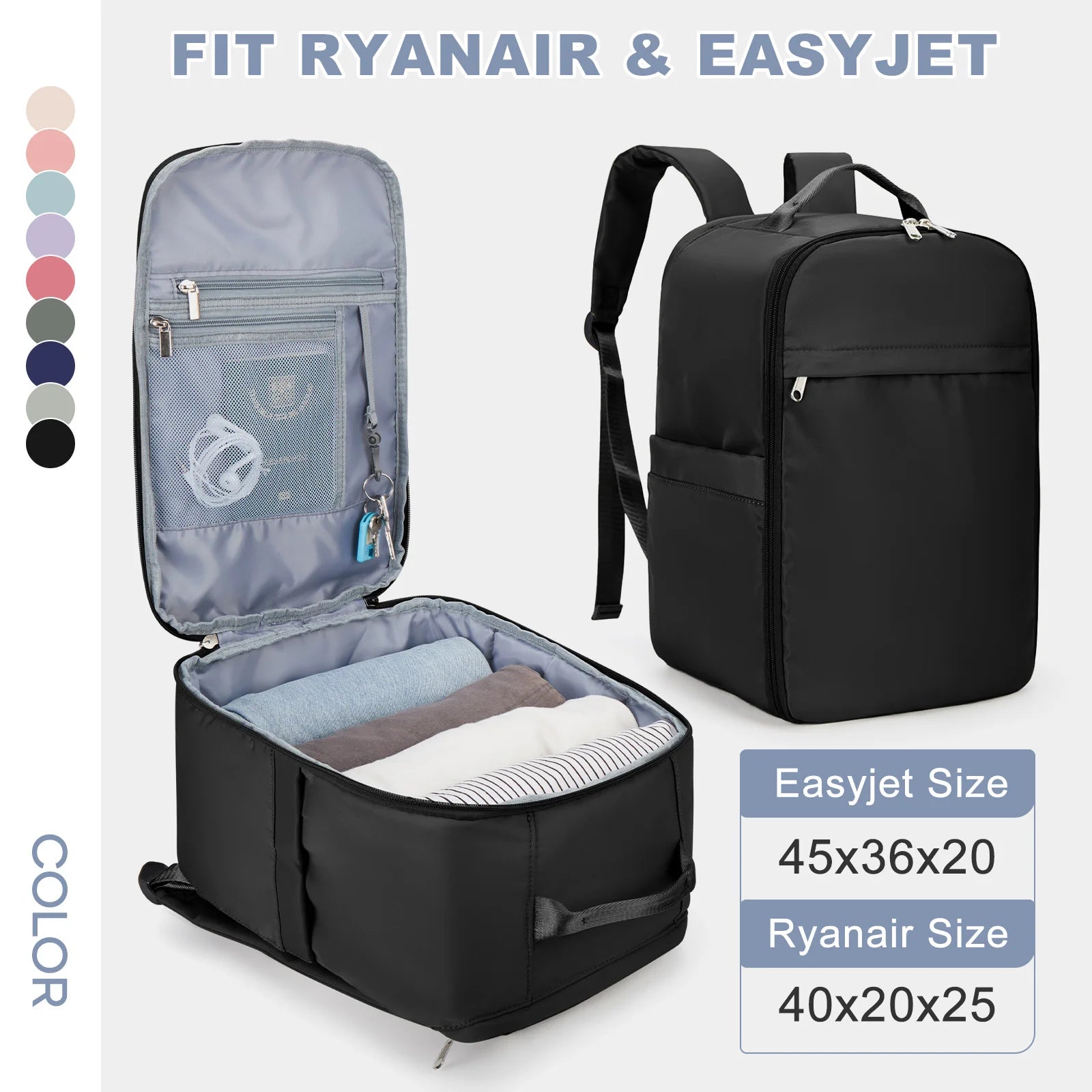 Ryanair Backpack 40x20x25 Cabin Bag, Hand Luggage Travel Backpack for Easyjet Cabin Bag 45x36x20, Laptop Backpack for Women/Men.