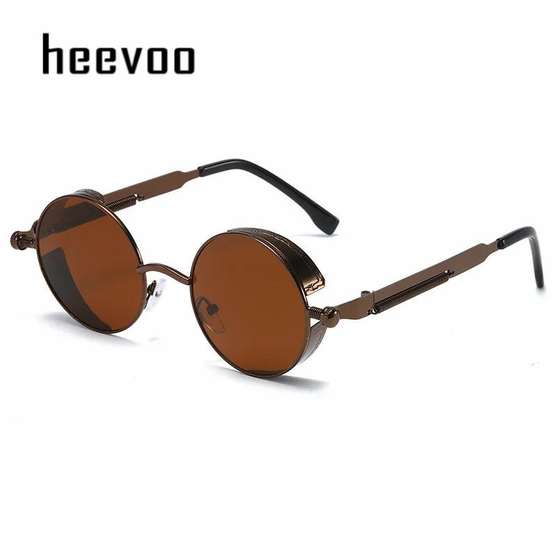 Vintage Steampunk Round Sunglasses for Men and Women - High-Quality Fashion Eyewear with UV400 Protection.