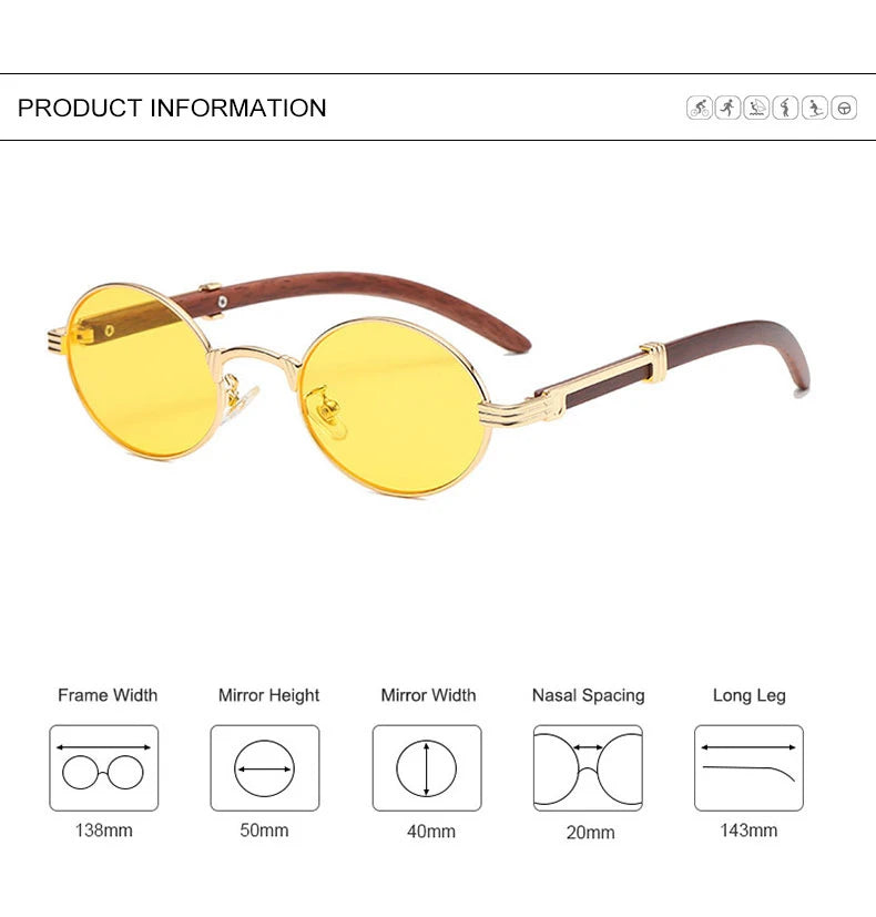 HBK Vintage Round UV400 Sunglasses for Men and Women - Stylish Punk Eyewear with Wood Accents.