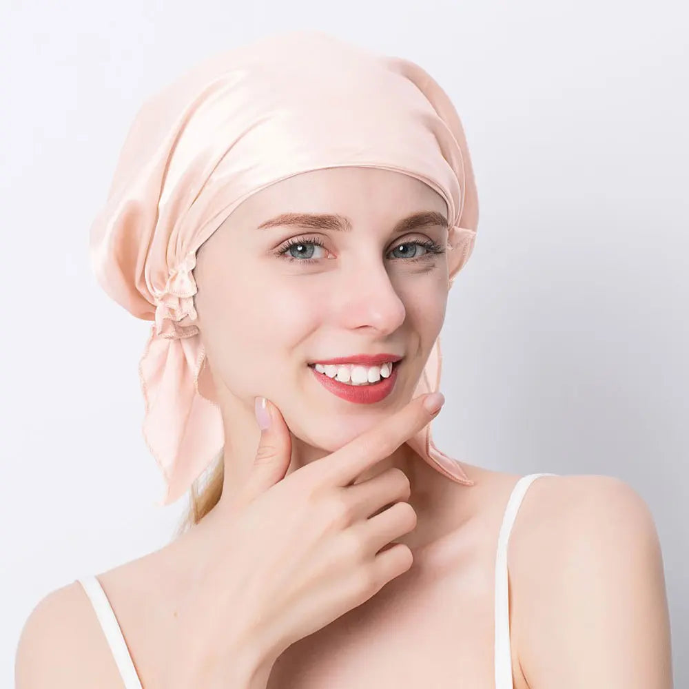 Luxury 100% Mulberry Silk Night Cap for Women - Pure Silk Hair Wrap Beanie - 19 Momme Sleeping Hat.