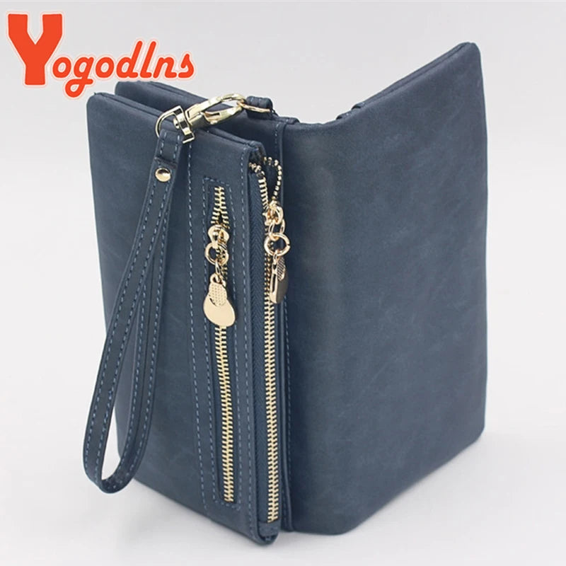 Yogodlns Fashion Nubuck Leather Wallet Female Double Zipper Lady Handbag Clutch Multi-layer Purse Shopping Women Wallet Purse.