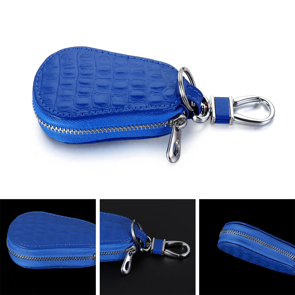 Genuine Leather Car Key Bags for Men Women Crocodile Pattern Keychain Holder Organizer Wallet Zipper Hook Key Pouch Coin Purse.