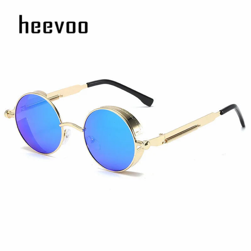 Vintage Steampunk Round Sunglasses for Men and Women - High-Quality Fashion Eyewear with UV400 Protection.