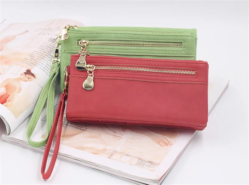 Yogodlns Fashion Nubuck Leather Wallet Female Double Zipper Lady Handbag Clutch Multi-layer Purse Shopping Women Wallet Purse - Elevate Your Body