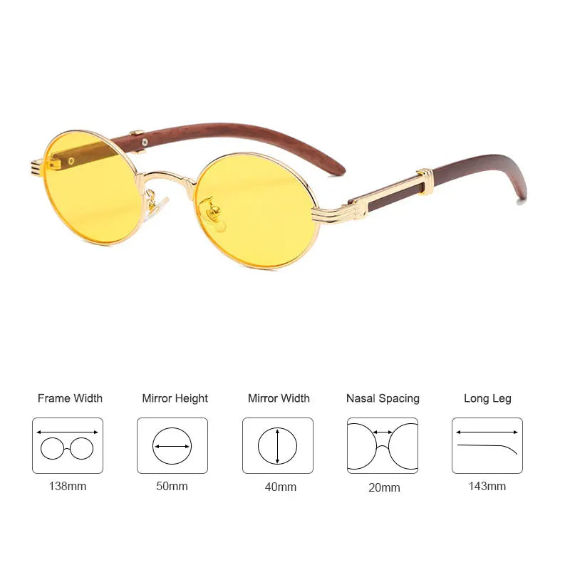 HBK Vintage Round UV400 Sunglasses for Men and Women - Stylish Punk Eyewear with Wood Accents.