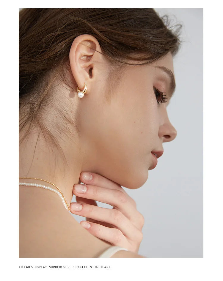 LIVVY New Trend Korean Style Silver Color Simple Pearl Ear Clasp Hoop Earrings For Women Fine Elegance Jewelry Gifts.