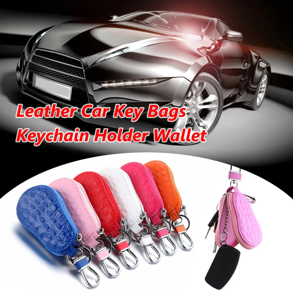 Genuine Leather Car Key Bags for Men Women Crocodile Pattern Keychain Holder Organizer Wallet Zipper Hook Key Pouch Coin Purse.