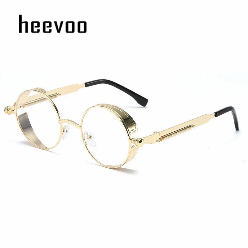 Vintage Steampunk Round Sunglasses for Men and Women - High-Quality Fashion Eyewear with UV400 Protection.