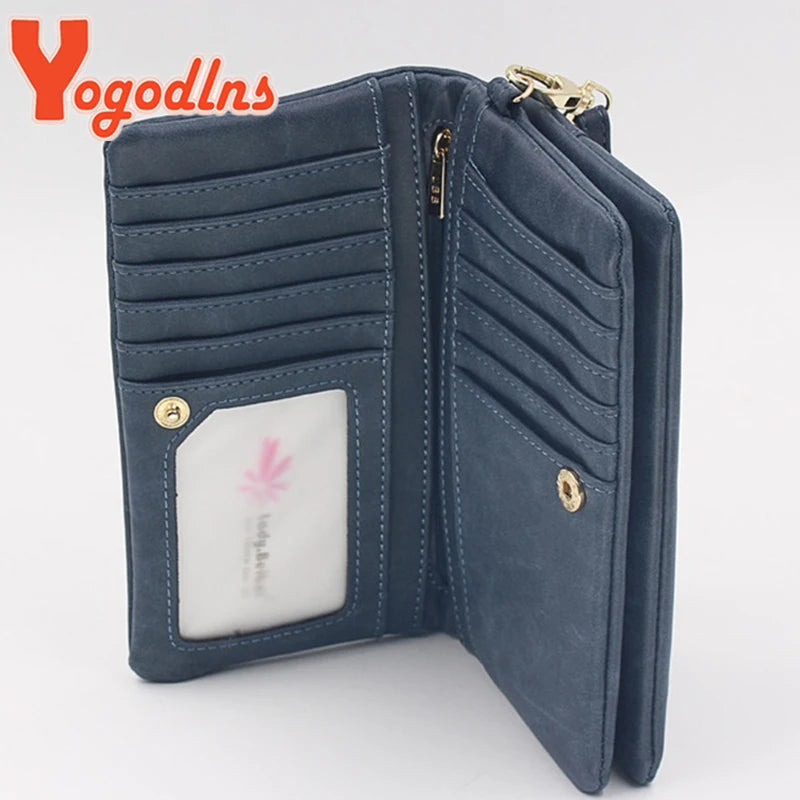 Yogodlns Fashion Nubuck Leather Wallet Female Double Zipper Lady Handbag Clutch Multi-layer Purse Shopping Women Wallet Purse.