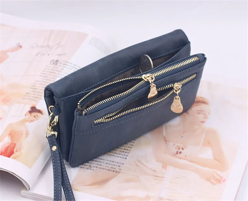 Yogodlns Fashion Nubuck Leather Wallet Female Double Zipper Lady Handbag Clutch Multi-layer Purse Shopping Women Wallet Purse - Elevate Your Body