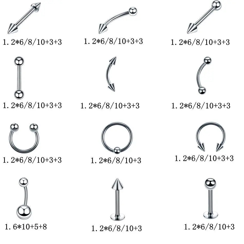 Body Piercing Jewelry  14G Stainless Steel Nose Ear Belly Lip Tongue Ring Captive Bead Eyebrow Bar Piercing Lot Jewelry for Sexy - Elevate Your Body