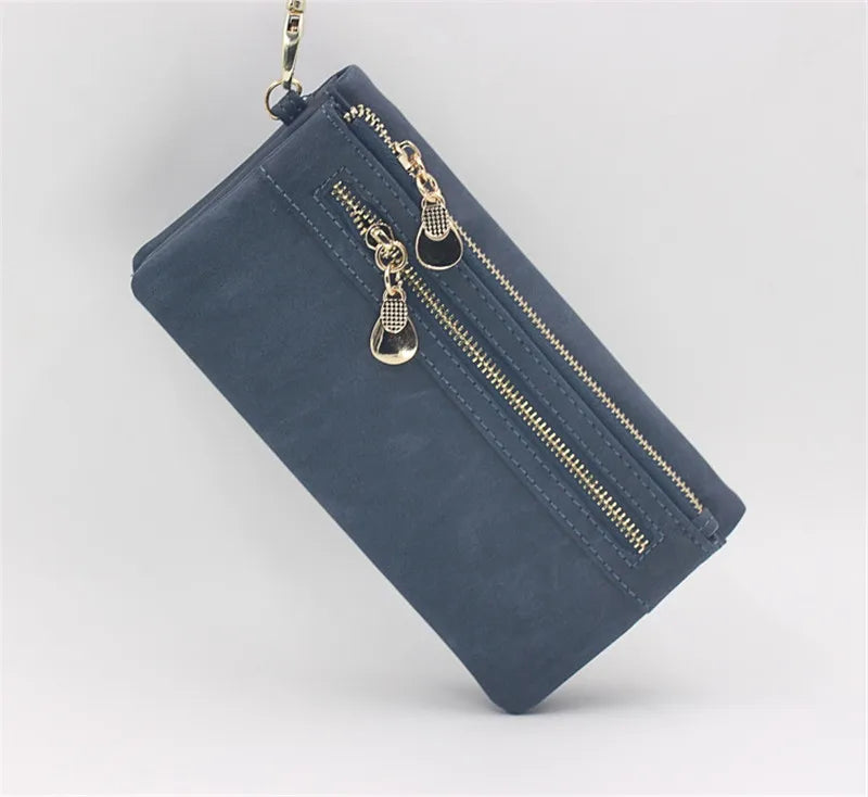 Yogodlns Fashion Nubuck Leather Wallet Female Double Zipper Lady Handbag Clutch Multi-layer Purse Shopping Women Wallet Purse - Elevate Your Body