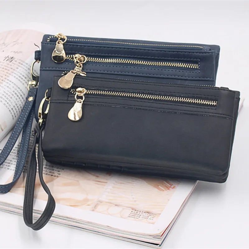 Yogodlns Fashion Nubuck Leather Wallet Female Double Zipper Lady Handbag Clutch Multi-layer Purse Shopping Women Wallet Purse.