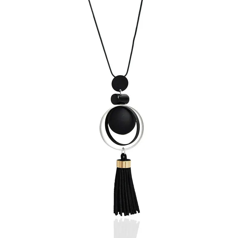 Fashion Sweater Chain Necklaces For Women Geometric Circle Moon Square Ball Pendant Long Tassel  Snake Link Jewelry.