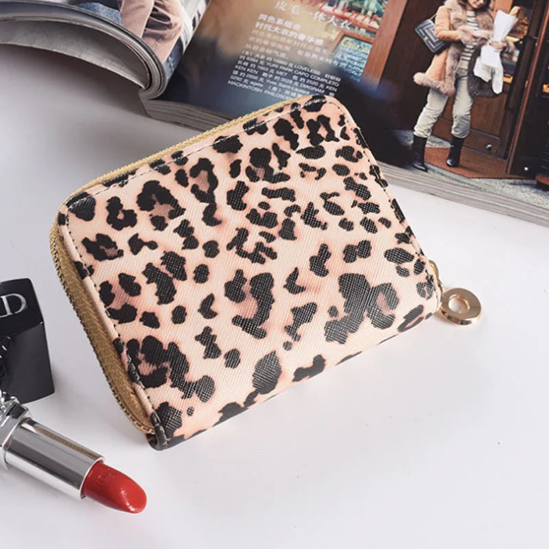 Fashion Leopard Print Women Wallet Small Cute Short Pu Leather Girl Wallets Zipper Coin Purses Card Holder Clutch Bag.