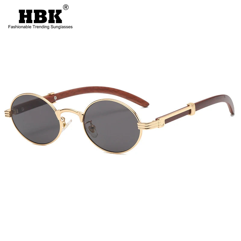 HBK Vintage Round UV400 Sunglasses for Men and Women - Stylish Punk Eyewear with Wood Accents.