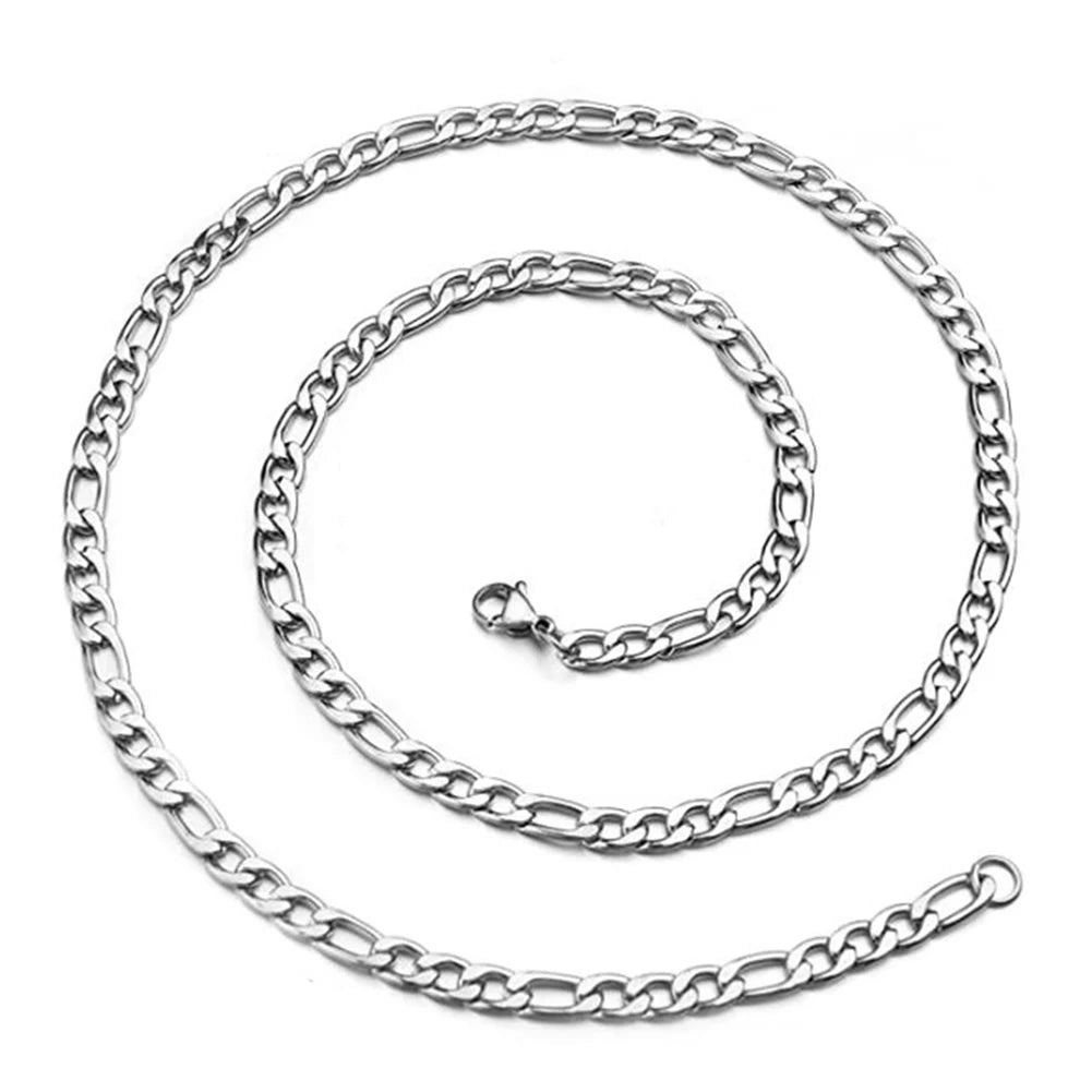 18cm To 60cm Figaro Link Chain Jewelry Classic Curb Necklace 3-7.5mm Stainless Steel Silver Color Chain for Men Women Dropship.