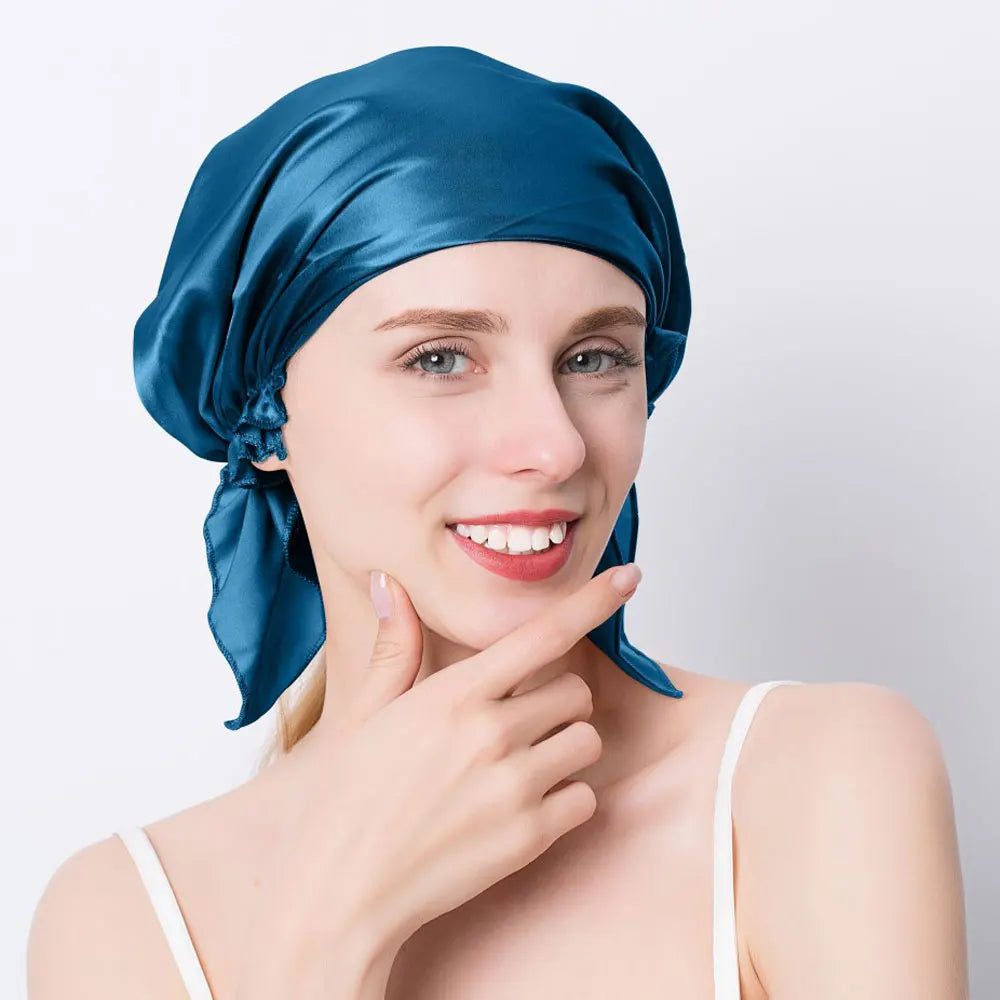 Luxury 100% Mulberry Silk Night Cap for Women - Pure Silk Hair Wrap Beanie - 19 Momme Sleeping Hat.