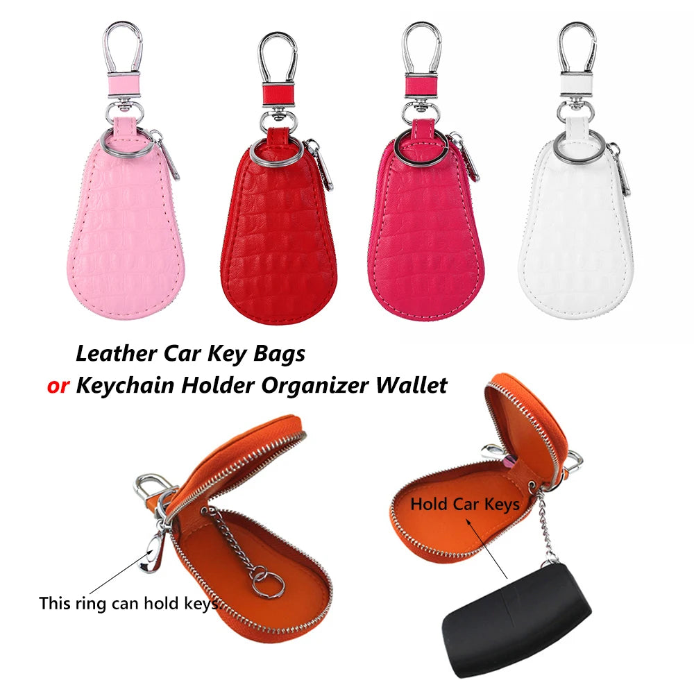 Genuine Leather Car Key Bags for Men Women Crocodile Pattern Keychain Holder Organizer Wallet Zipper Hook Key Pouch Coin Purse.