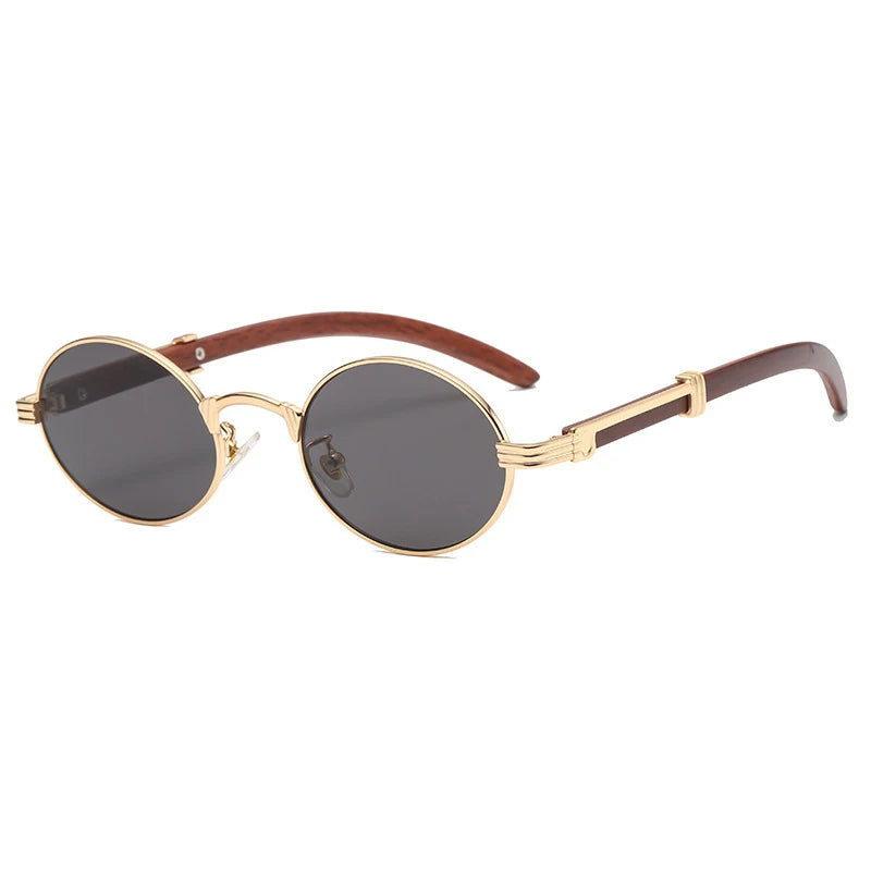 HBK Vintage Round UV400 Sunglasses for Men and Women - Stylish Punk Eyewear with Wood Accents.