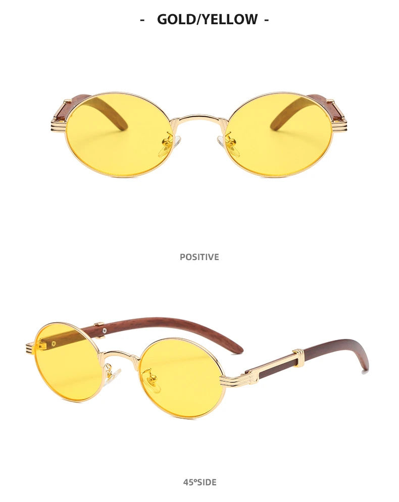 HBK Vintage Round UV400 Sunglasses for Men and Women - Stylish Punk Eyewear with Wood Accents.