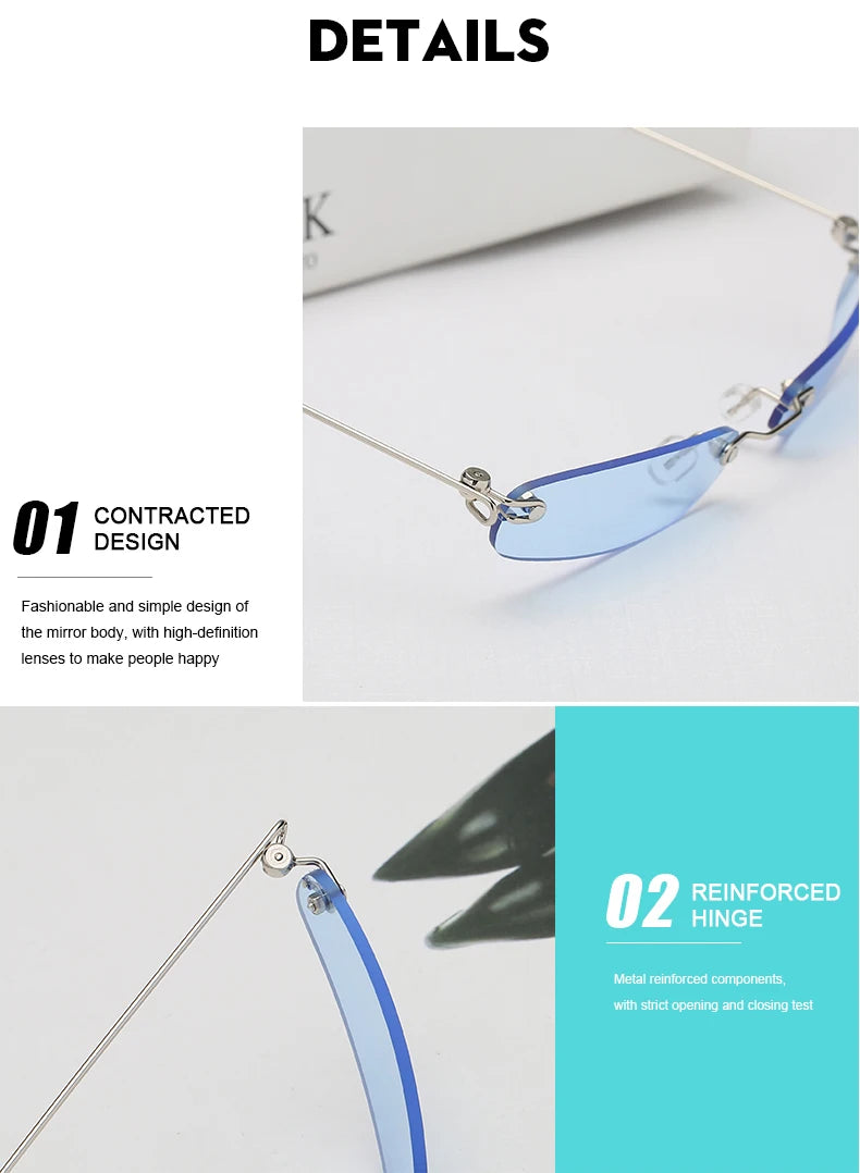 Trendy Rimless Small Sunglasses for Men and Women - Luxury Alloy UV400 Eyewear for Streetwear