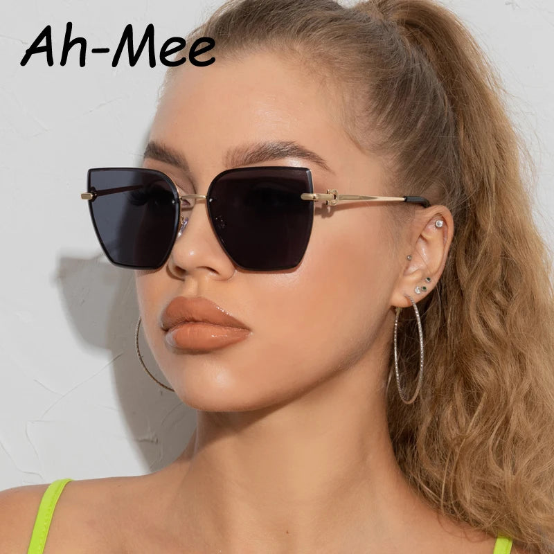 Chic Frameless Cat Eye Sunglasses for Women - Designer Gradient UV400 Shades with Alloy Frame.