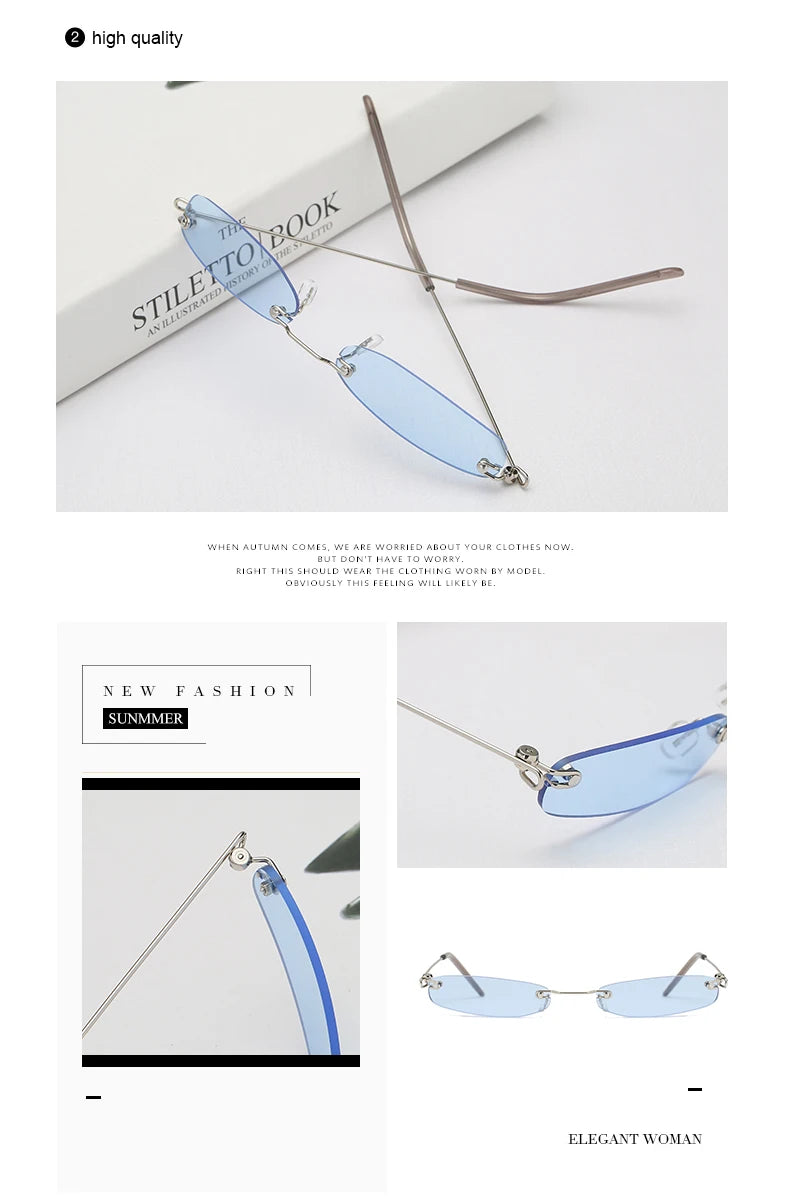 Trendy Rimless Small Sunglasses for Men and Women - Luxury Alloy UV400 Eyewear for Streetwear.