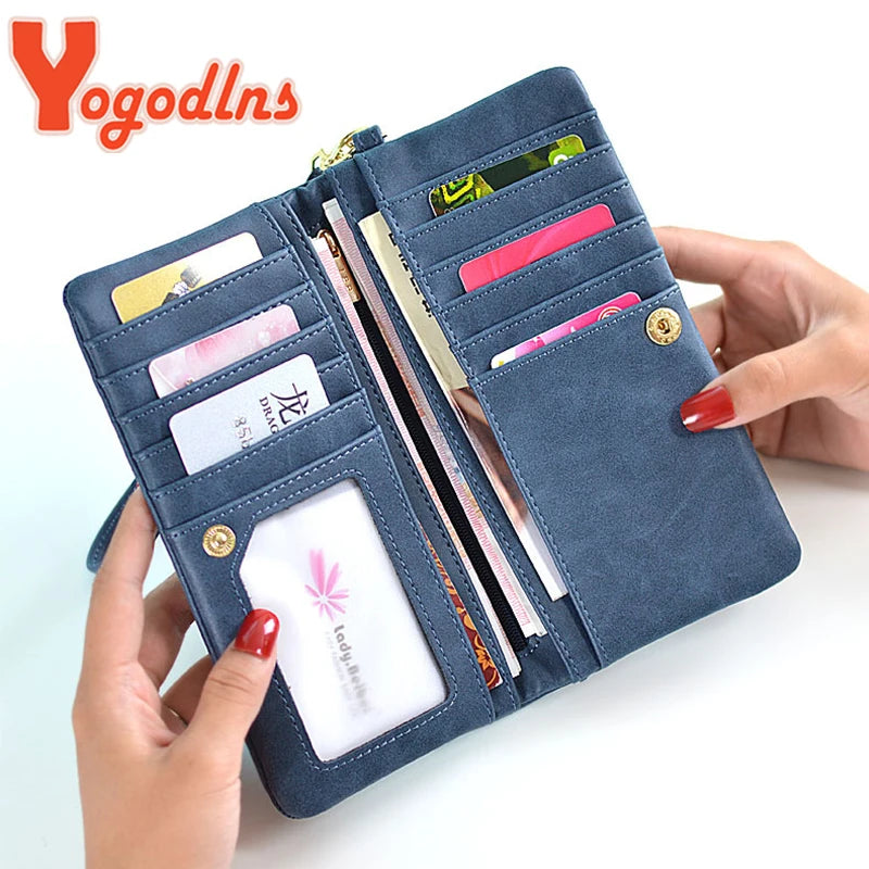 Yogodlns Fashion Nubuck Leather Wallet Female Double Zipper Lady Handbag Clutch Multi-layer Purse Shopping Women Wallet Purse.