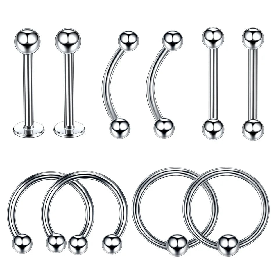 Body Piercing Jewelry  14G Stainless Steel Nose Ear Belly Lip Tongue Ring Captive Bead Eyebrow Bar Piercing Lot Jewelry for Sexy.