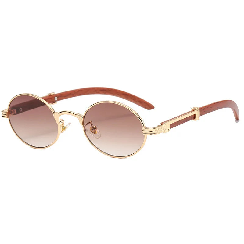 HBK Vintage Round UV400 Sunglasses for Men and Women - Stylish Punk Eyewear with Wood Accents.