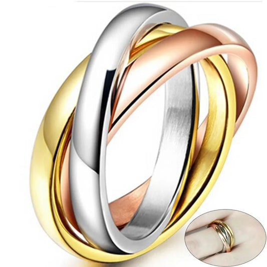 Love Faith Hope Triple Interlocked Engagement Rings for Women Stainless Steel Wedding Promise Gift.