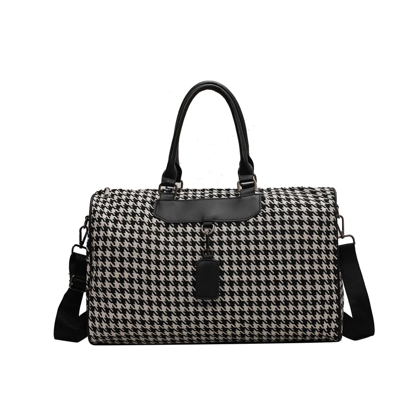 Large Houndstooth Women's Travel Bag Organizer Sports Gym Bag Weekend Duffle Handbag Shoulder Crossbody Bags Packing Cubes Totes - Elevate Your Body