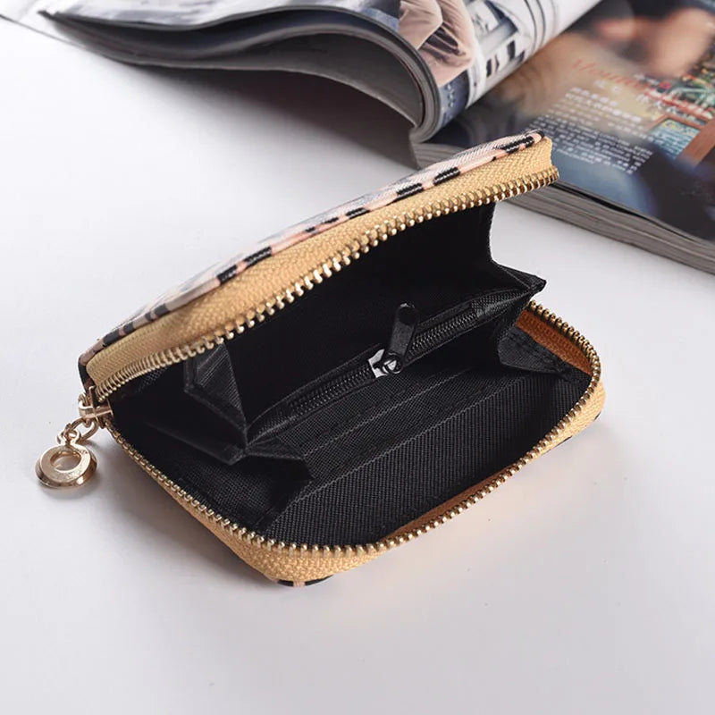 Fashion Leopard Print Women Wallet Small Cute Short Pu Leather Girl Wallets Zipper Coin Purses Card Holder Clutch Bag.