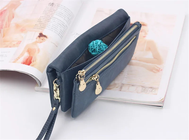 Yogodlns Fashion Nubuck Leather Wallet Female Double Zipper Lady Handbag Clutch Multi-layer Purse Shopping Women Wallet Purse - Elevate Your Body