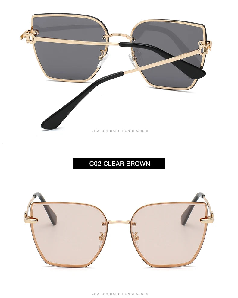 Chic Frameless Cat Eye Sunglasses for Women - Designer Gradient UV400 Shades with Alloy Frame