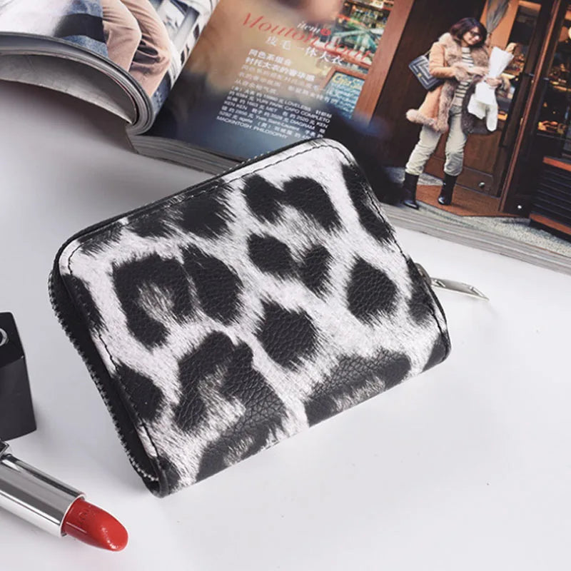 Fashion Leopard Print Women Wallet Small Cute Short Pu Leather Girl Wallets Zipper Coin Purses Card Holder Clutch Bag.