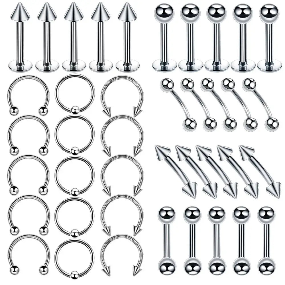 Body Piercing Jewelry  14G Stainless Steel Nose Ear Belly Lip Tongue Ring Captive Bead Eyebrow Bar Piercing Lot Jewelry for Sexy.