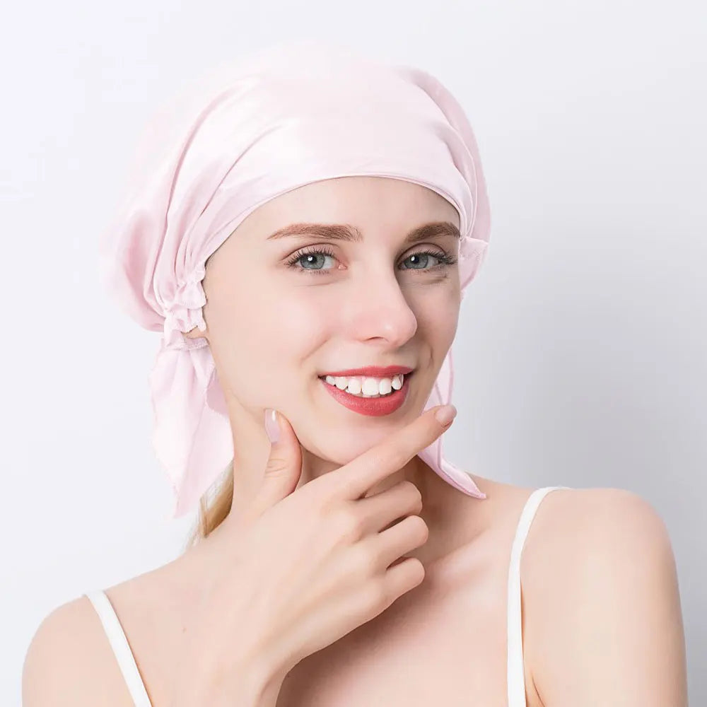 Luxury 100% Mulberry Silk Night Cap for Women - Pure Silk Hair Wrap Beanie - 19 Momme Sleeping Hat