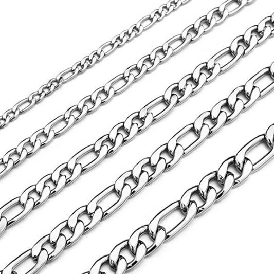 18cm To 60cm Figaro Link Chain Jewelry Classic Curb Necklace 3-7.5mm Stainless Steel Silver Color Chain for Men Women Dropship.