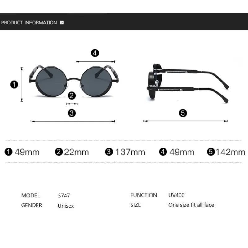 Vintage Steampunk Round Sunglasses for Men and Women - High-Quality Fashion Eyewear with UV400 Protection