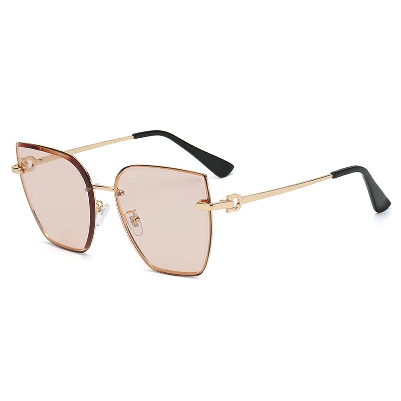 Chic Frameless Cat Eye Sunglasses for Women - Designer Gradient UV400 Shades with Alloy Frame.