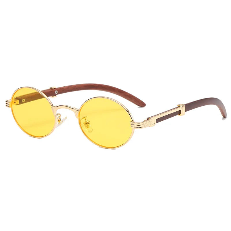 HBK Vintage Round UV400 Sunglasses for Men and Women - Stylish Punk Eyewear with Wood Accents.