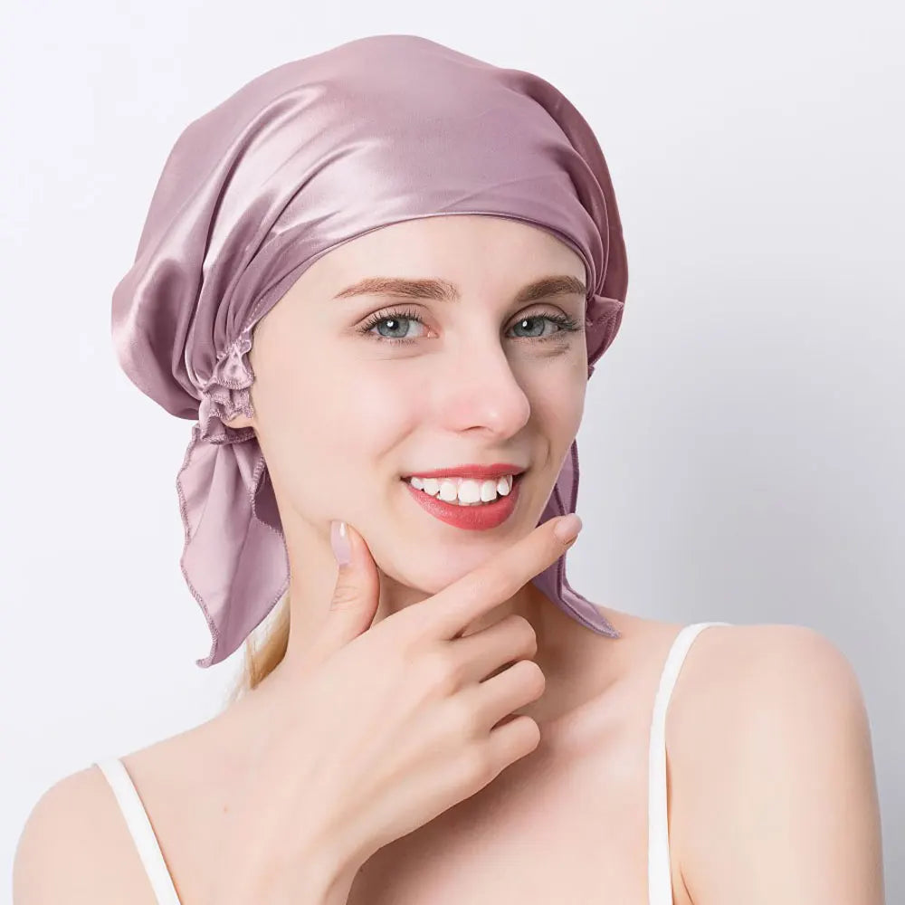 Luxury 100% Mulberry Silk Night Cap for Women - Pure Silk Hair Wrap Beanie - 19 Momme Sleeping Hat.