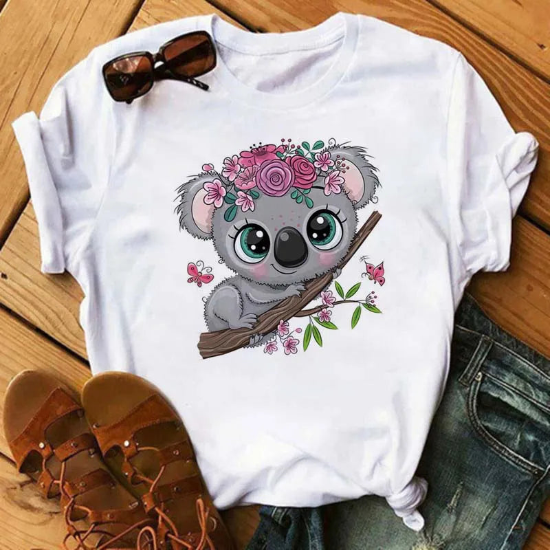 Maycaur Cartoon Owl Print T Shirt Women Kawaii Graphic Shirts Casual Short Sleeved Black Female Tee O-neck Harajuku T-shirts.