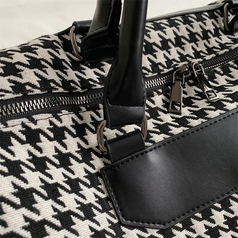 Large Houndstooth Women's Travel Bag Organizer Sports Gym Bag Weekend Duffle Handbag Shoulder Crossbody Bags Packing Cubes Totes.