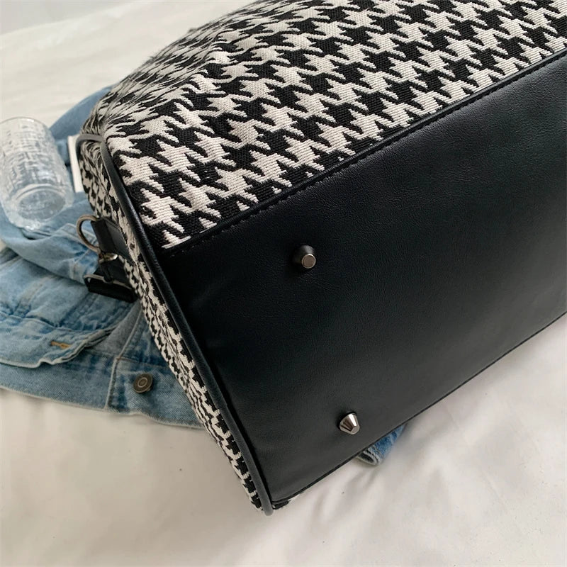 Large Houndstooth Women's Travel Bag Organizer Sports Gym Bag Weekend Duffle Handbag Shoulder Crossbody Bags Packing Cubes Totes - Elevate Your Body