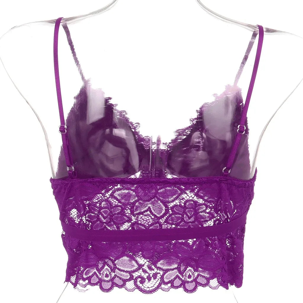 Purple Lace crop top Women 2020 Camisole  Vest Crop Wireless Bra Lingerie Sexy V-neck Sleeveless Camisole Mujer #YJ.