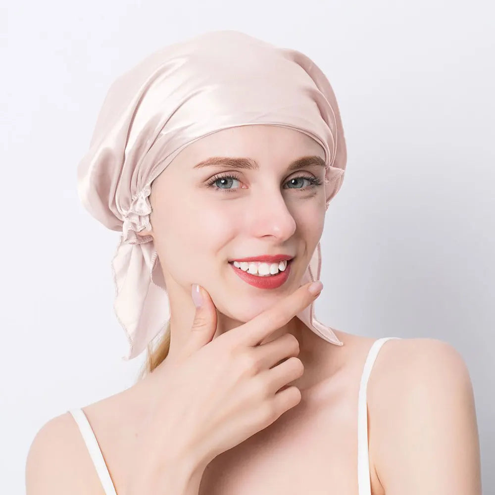 Luxury 100% Mulberry Silk Night Cap for Women - Pure Silk Hair Wrap Beanie - 19 Momme Sleeping Hat.